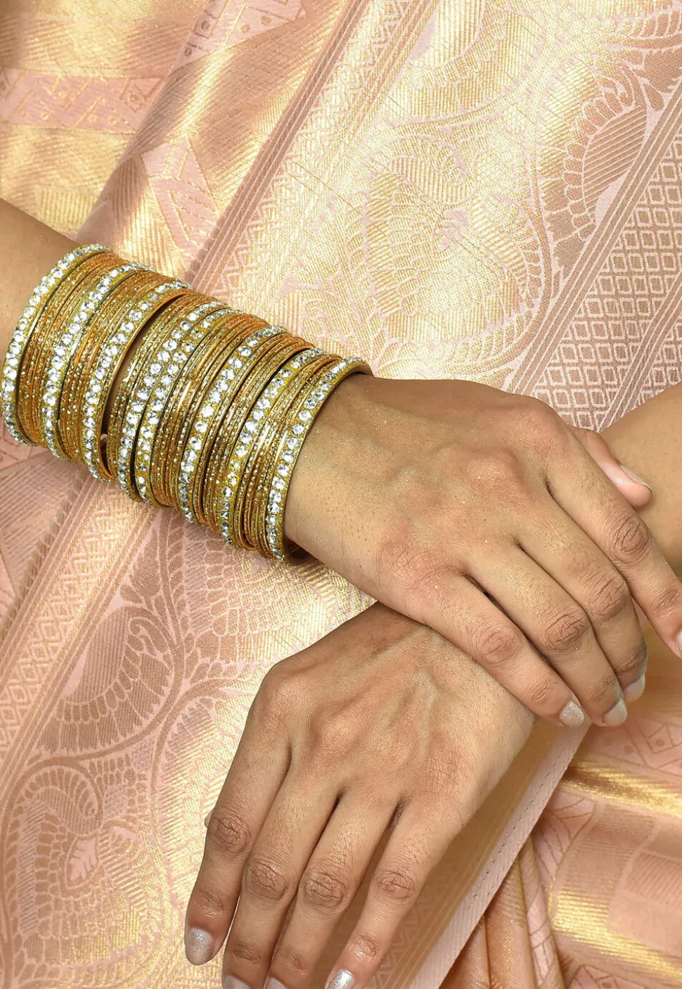 Stone Studded Bangle Set in Golden and white