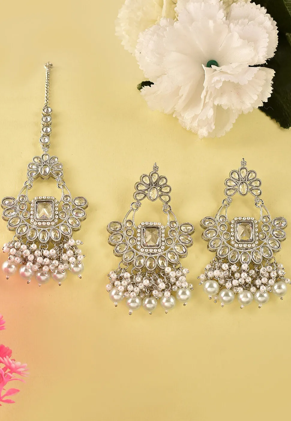 Stone Studded Chandbali Earrings Set