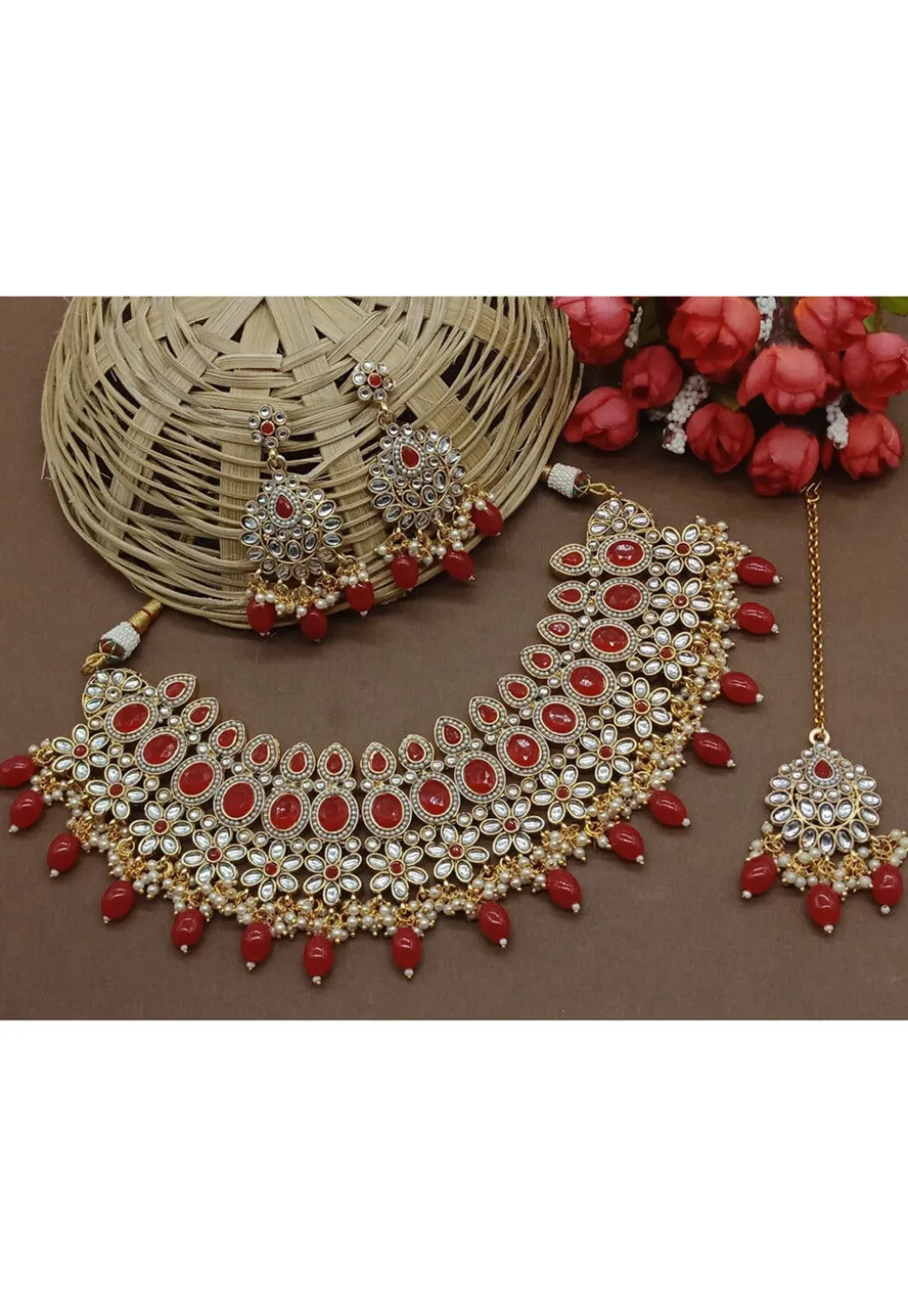 Stone Studded Choker Necklace Set