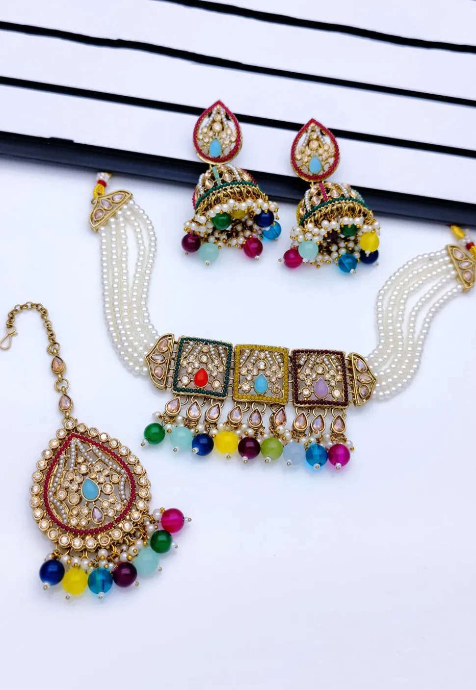 Stone Studded Choker Necklace Set