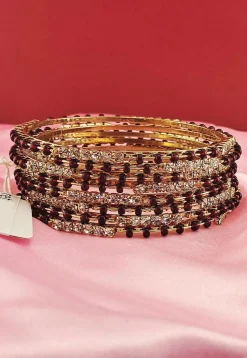 Stone Studded Golden Plated Bangle Set