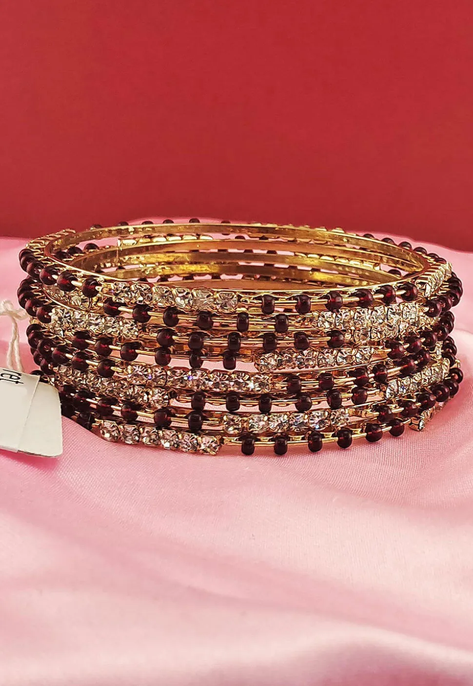 Stone Studded Golden Plated Bangle Set