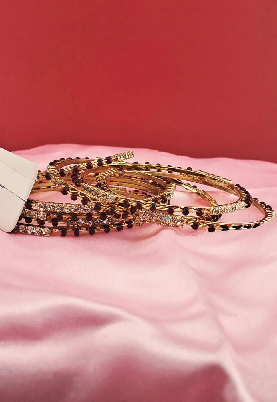 Stone Studded Golden Plated Bangle Set