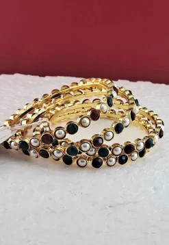 Stone Studded Golden Plated Bangle Set