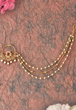 Stone Studded Nose Ring with Layered Chain