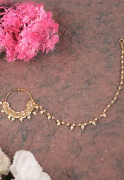 Stone Studded Nose Ring with Chain