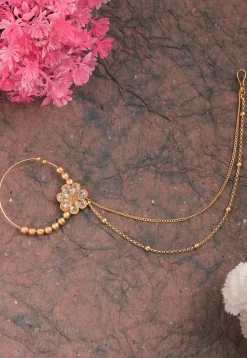 Stone Studded Nose Ring with Layered Chain