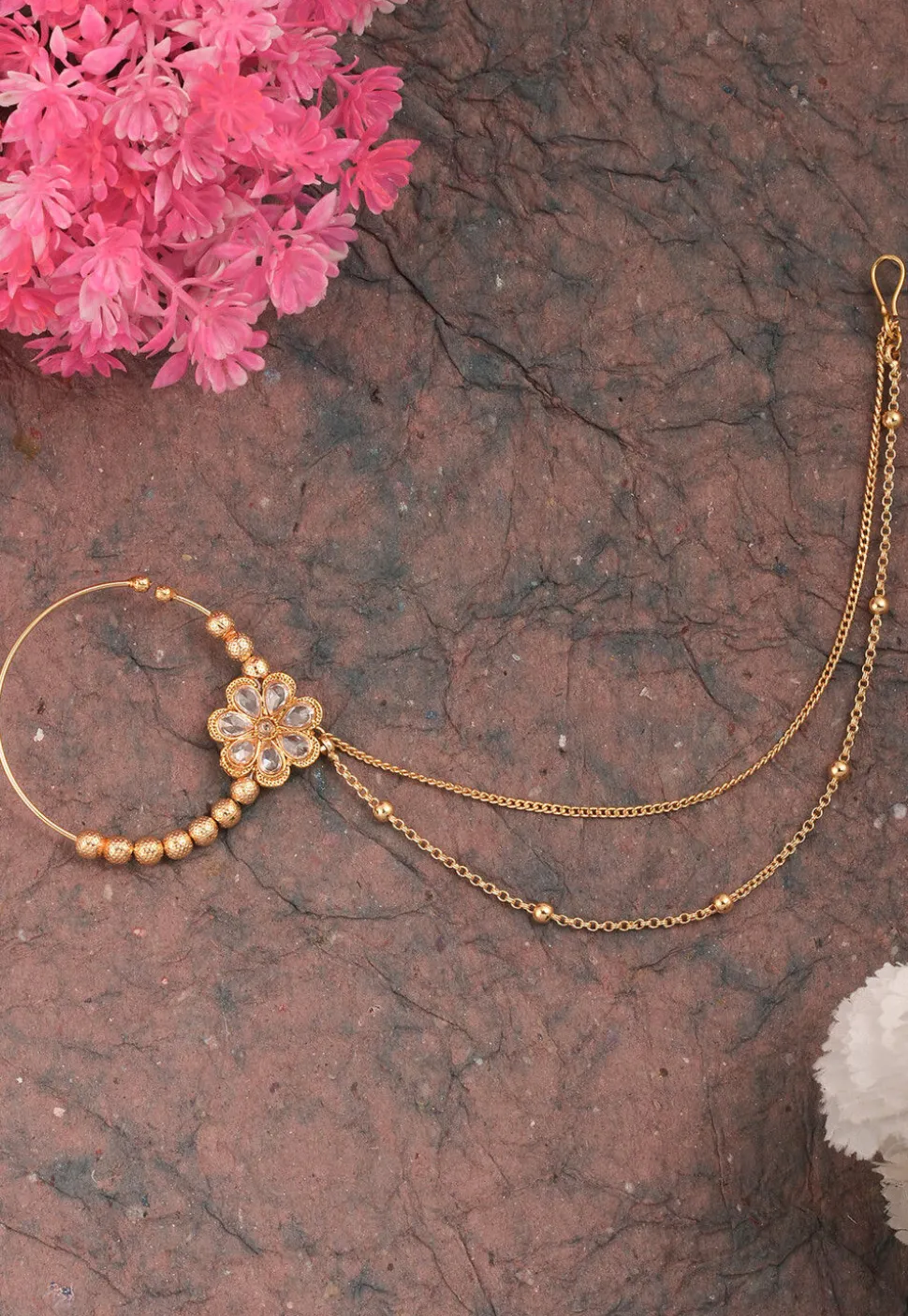 Stone Studded Nose Ring with Layered Chain