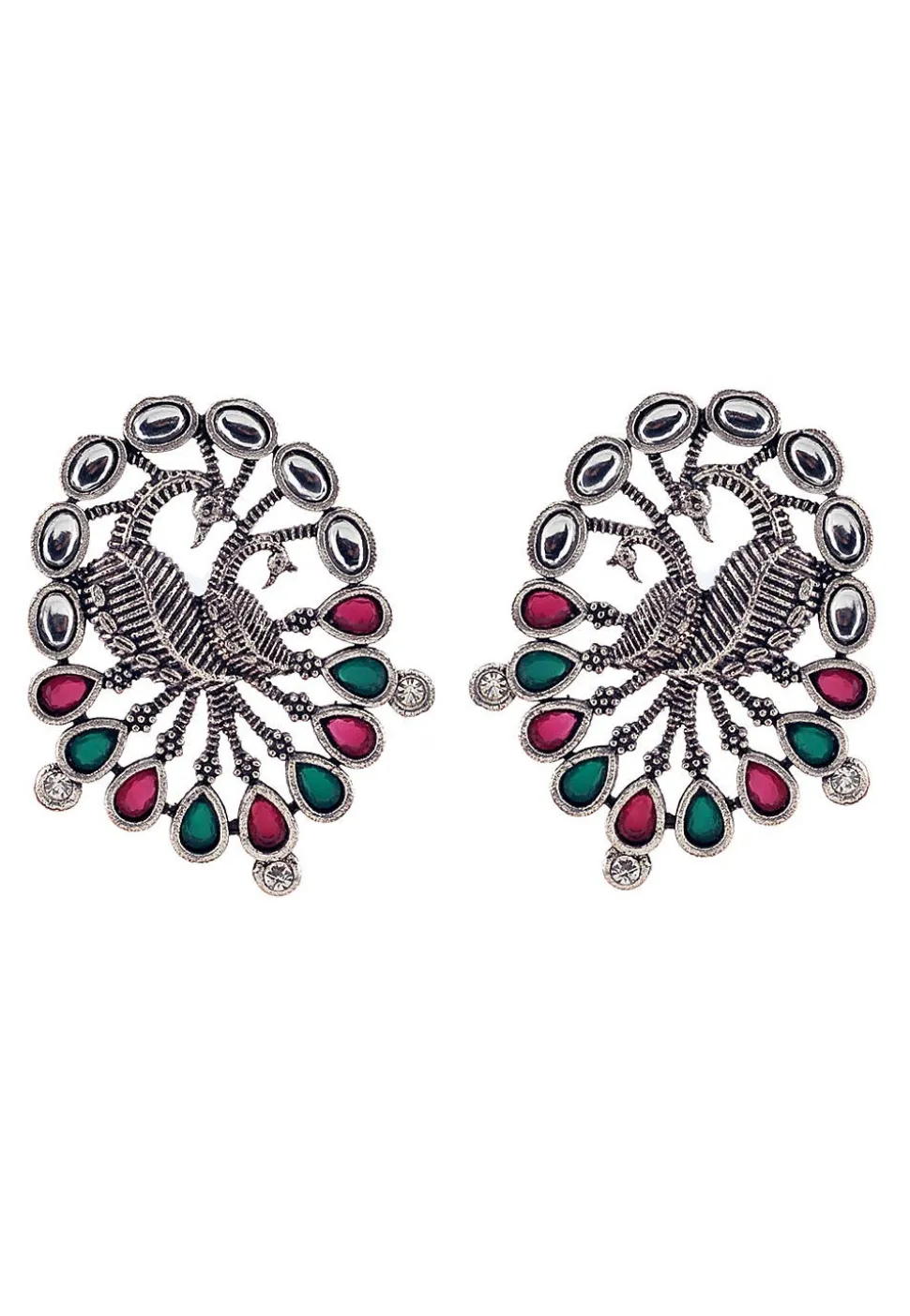 Stone Studded Oxidised Peacock Style Earrings