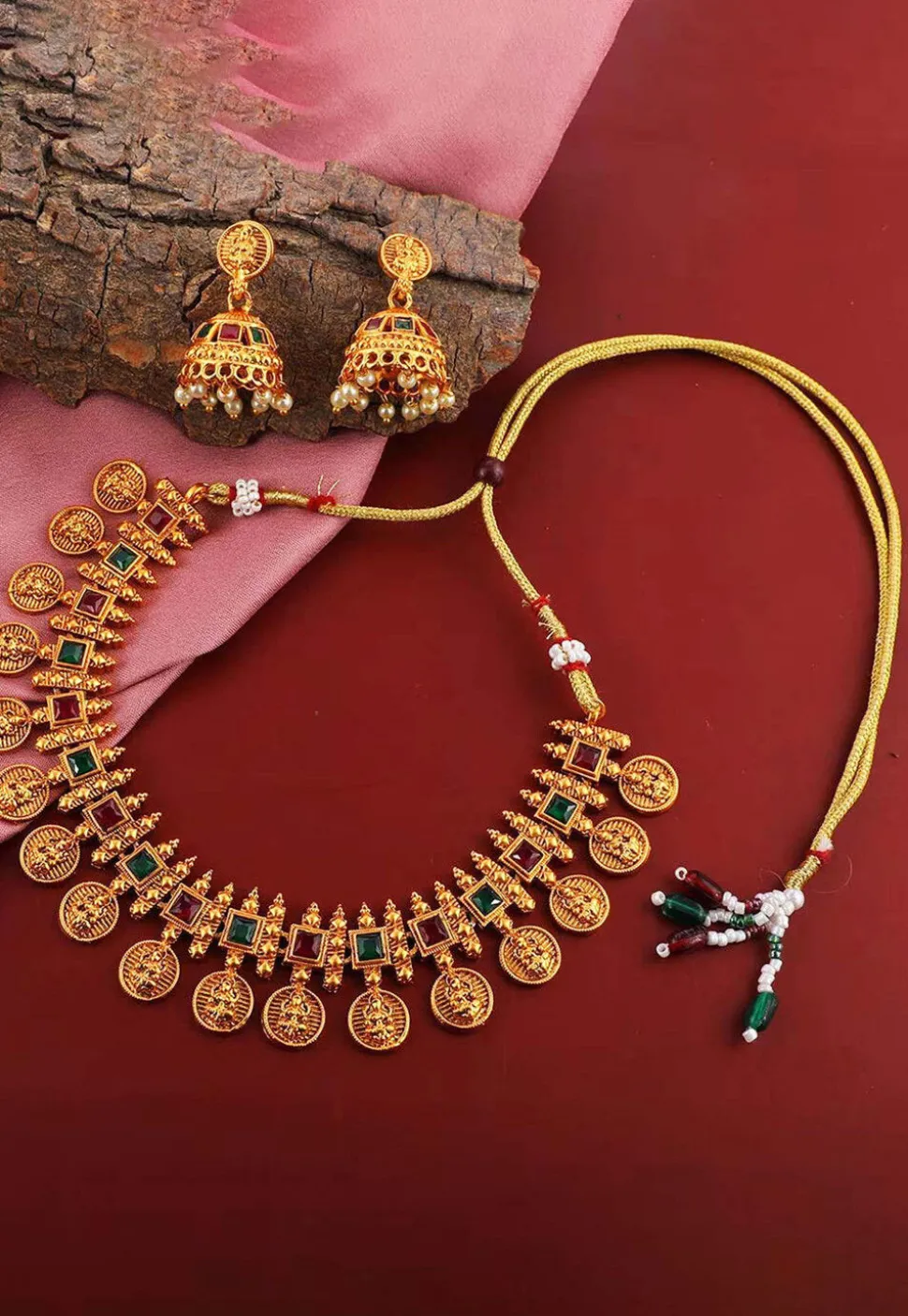 Stone Studded Temple Choker Necklace Set