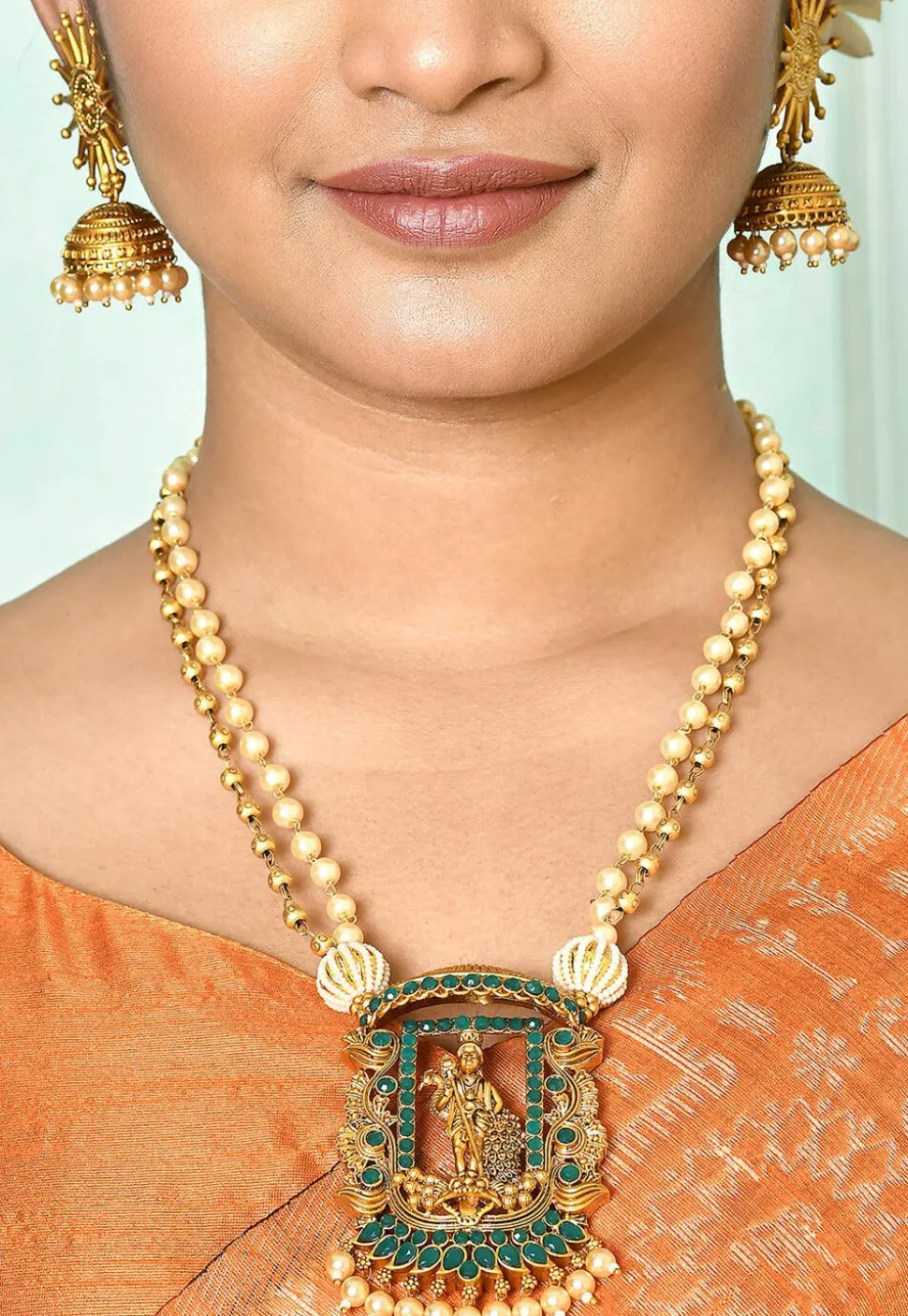 Stone Studded Temple Necklace Set