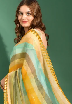 Stripe Printed Chiffon Saree in Multicolor