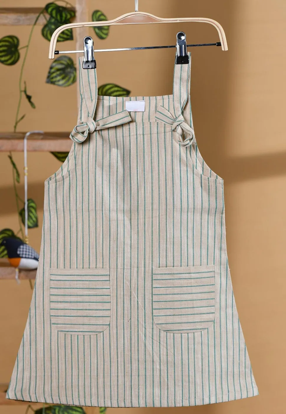 Stripe Printed Cotton Dress in Beige
