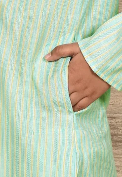 Stripe Printed Cotton Kurta in Sea Green