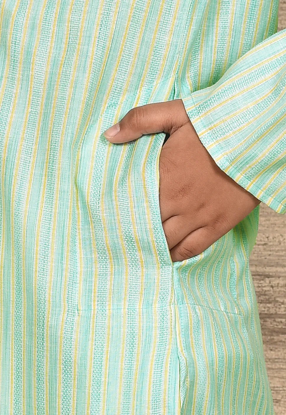 Stripe Printed Cotton Kurta in Sea Green