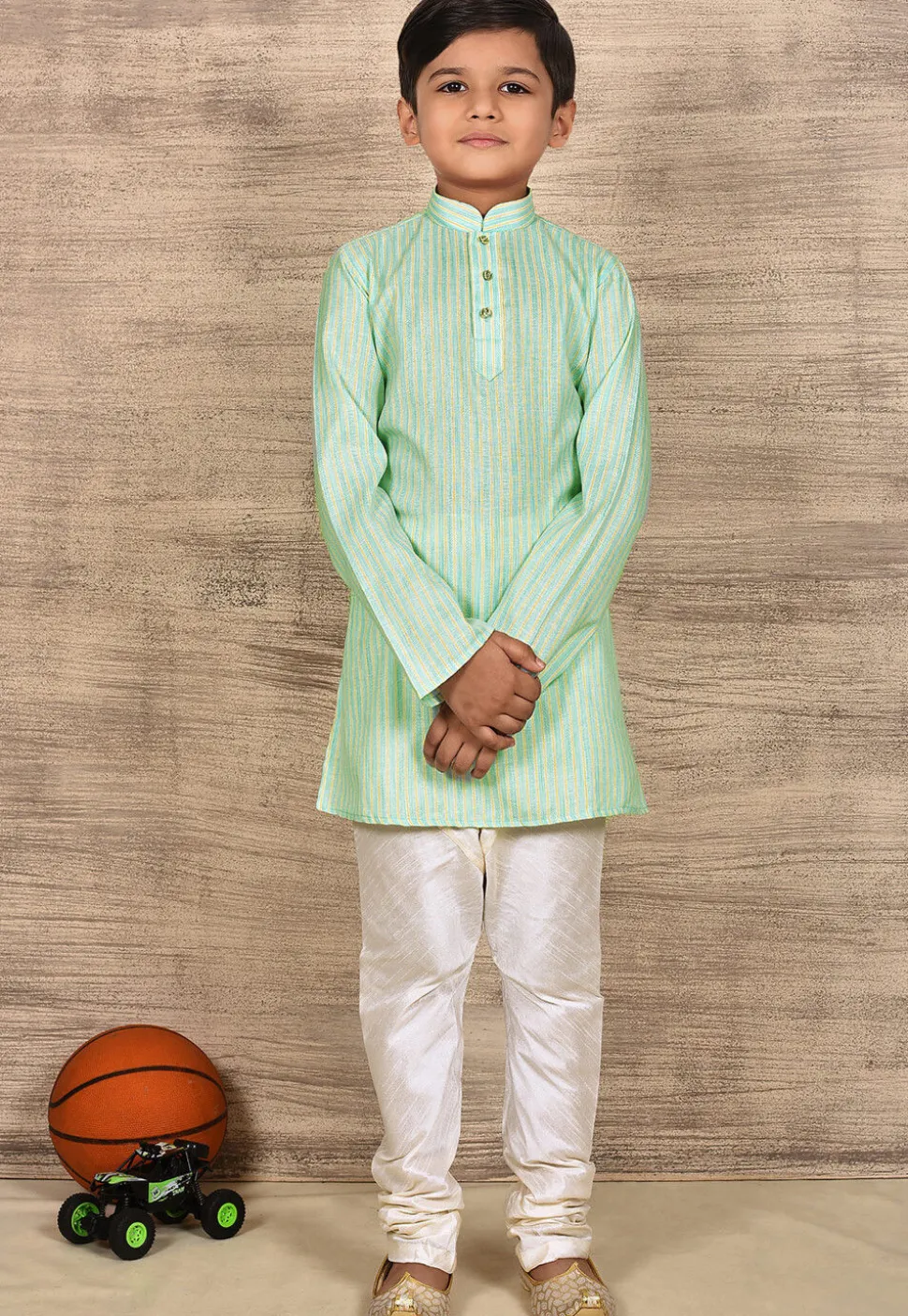 Stripe Printed Cotton Kurta in Sea Green