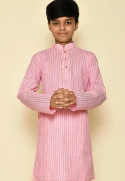 Stripe Printed Cotton Kurta in Pink and Yellow