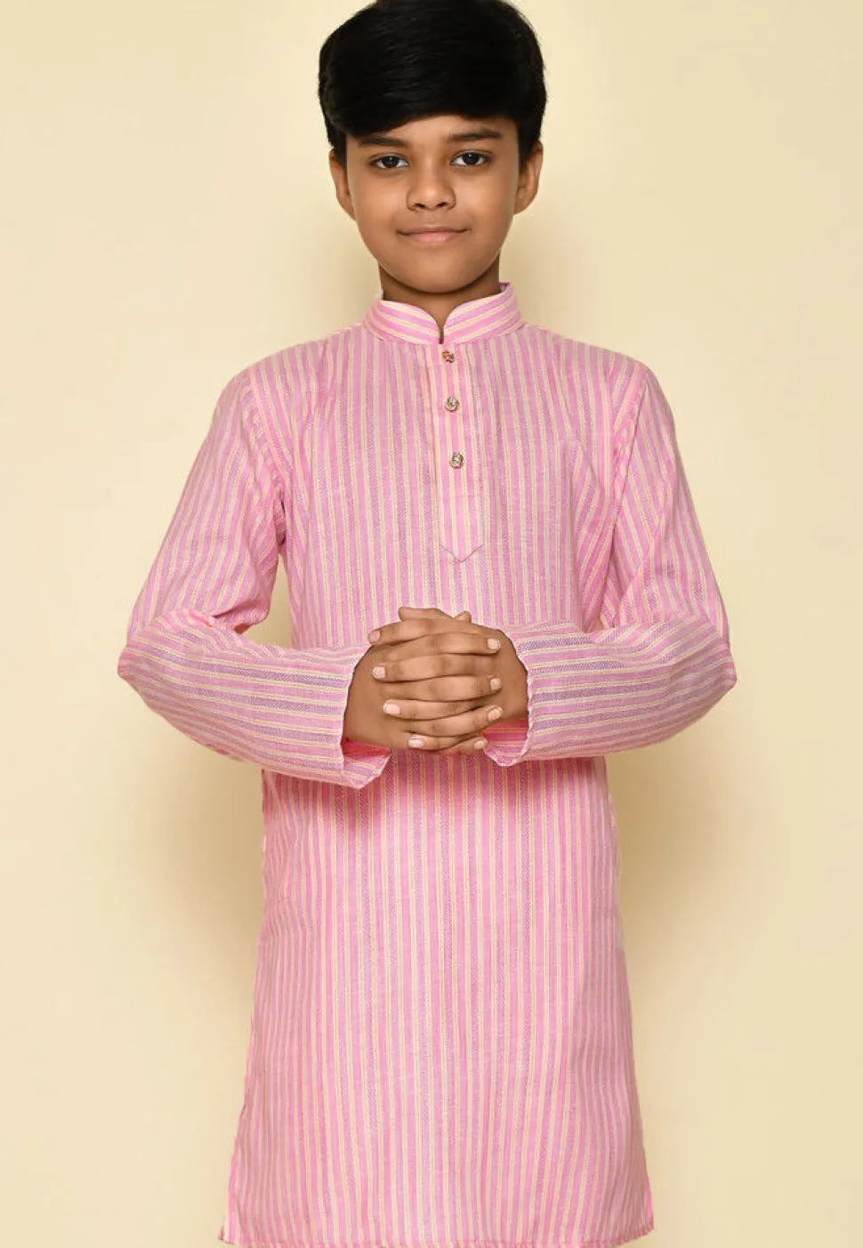 Stripe Printed Cotton Kurta in Pink and Yellow