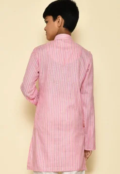 Stripe Printed Cotton Kurta in Pink and Yellow