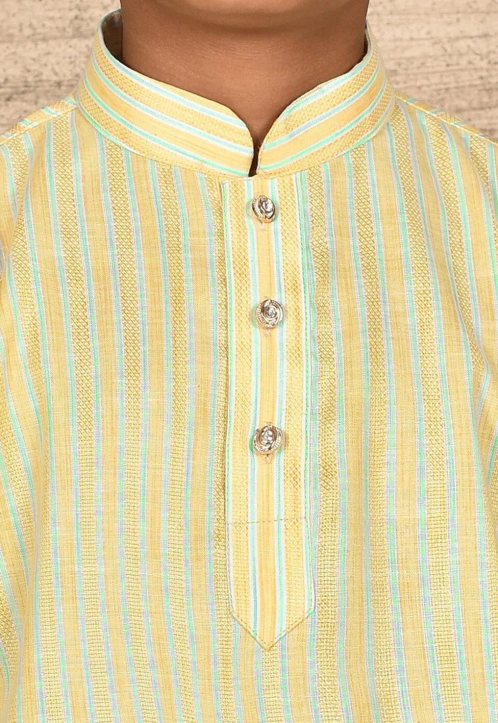 Stripe Printed Cotton Kurta in Yellow