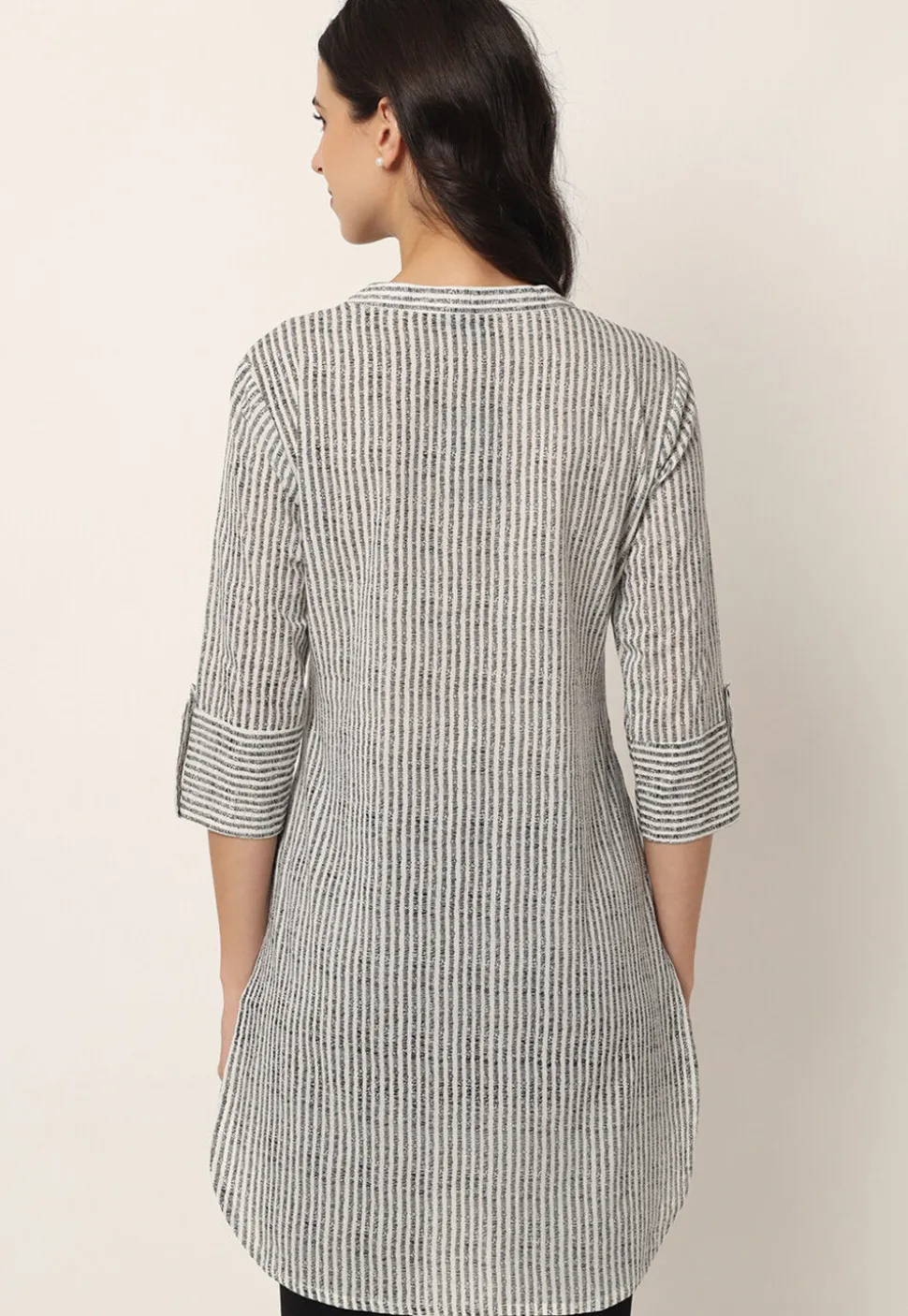 Stripe Printed Cotton Kurti in Off White