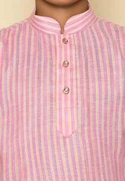 Stripe Printed Cotton Kurta Set in Pink and Yellow