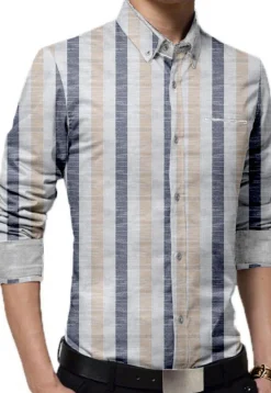 Stripe Printed Cotton Shirt in Off White