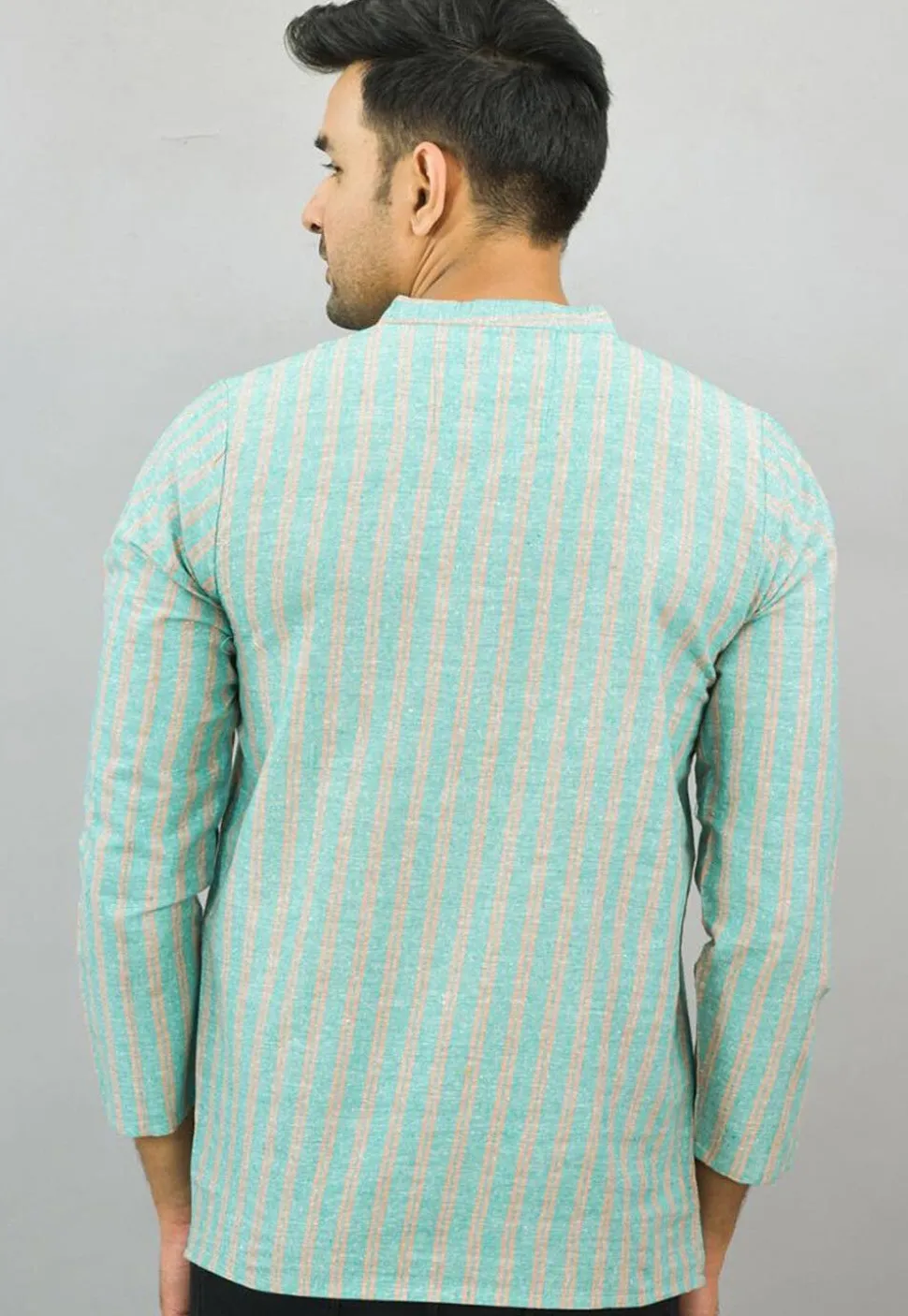 Stripe Printed Cotton Short Kurta in Sea Green