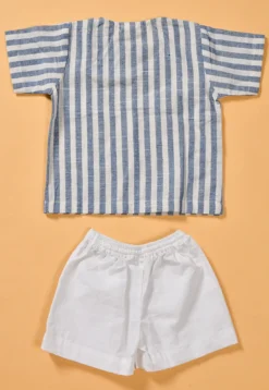 Stripe Printed Cotton Top Set in White and Blue