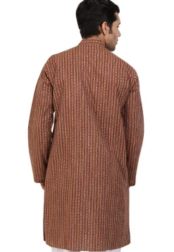 Stripe Printed Handloom South Cotton Kurta in Brown