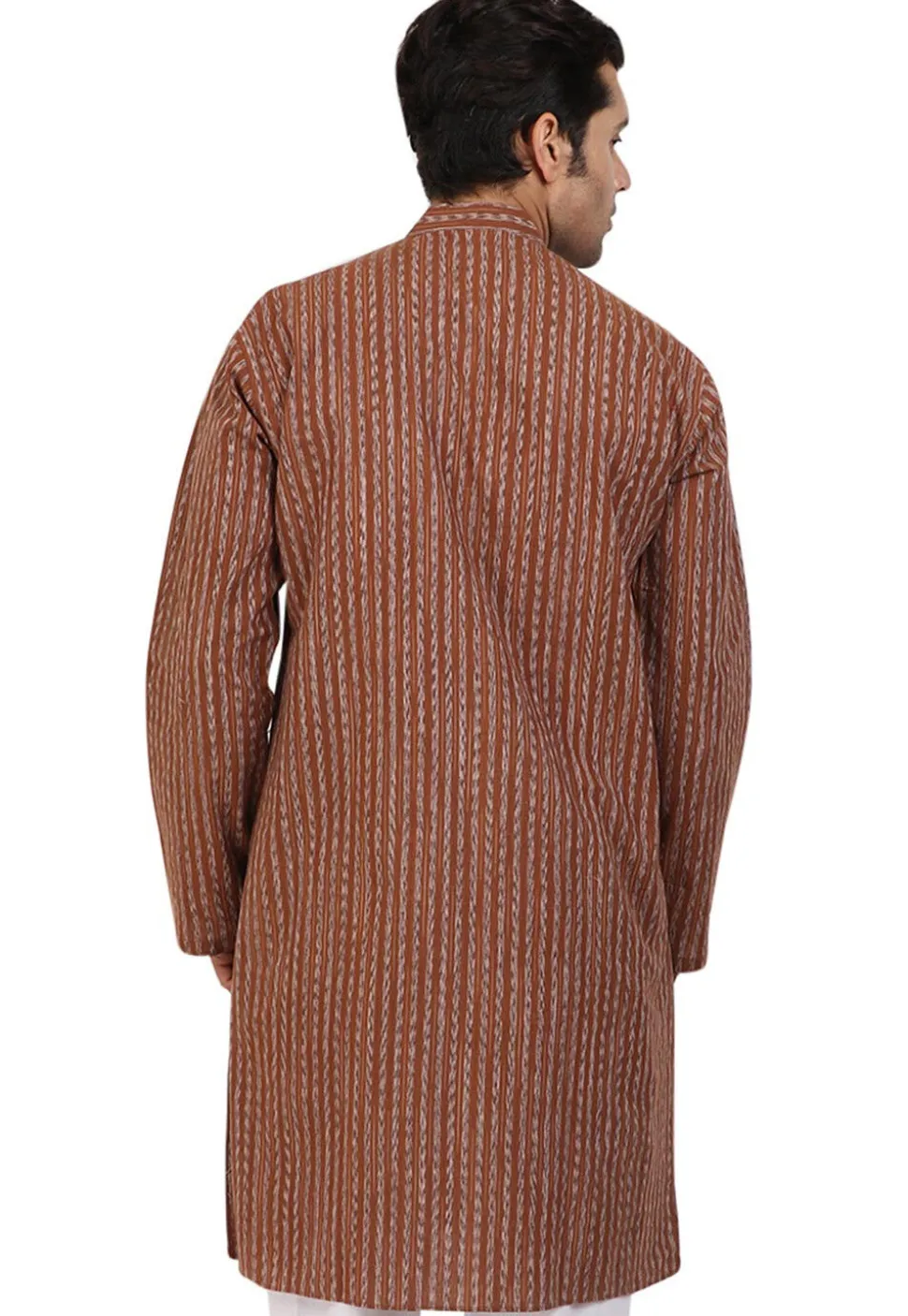 Stripe Printed Handloom South Cotton Kurta in Brown