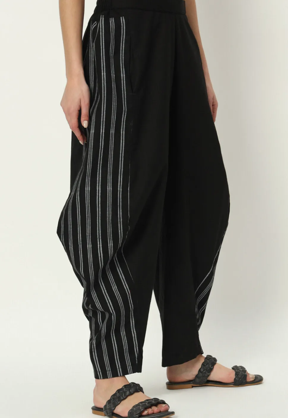 Stripe Printed Pure Cotton Pant in Black