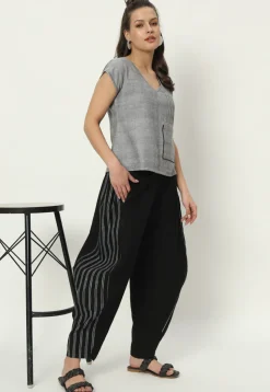 Stripe Printed Pure Cotton Pant in Black