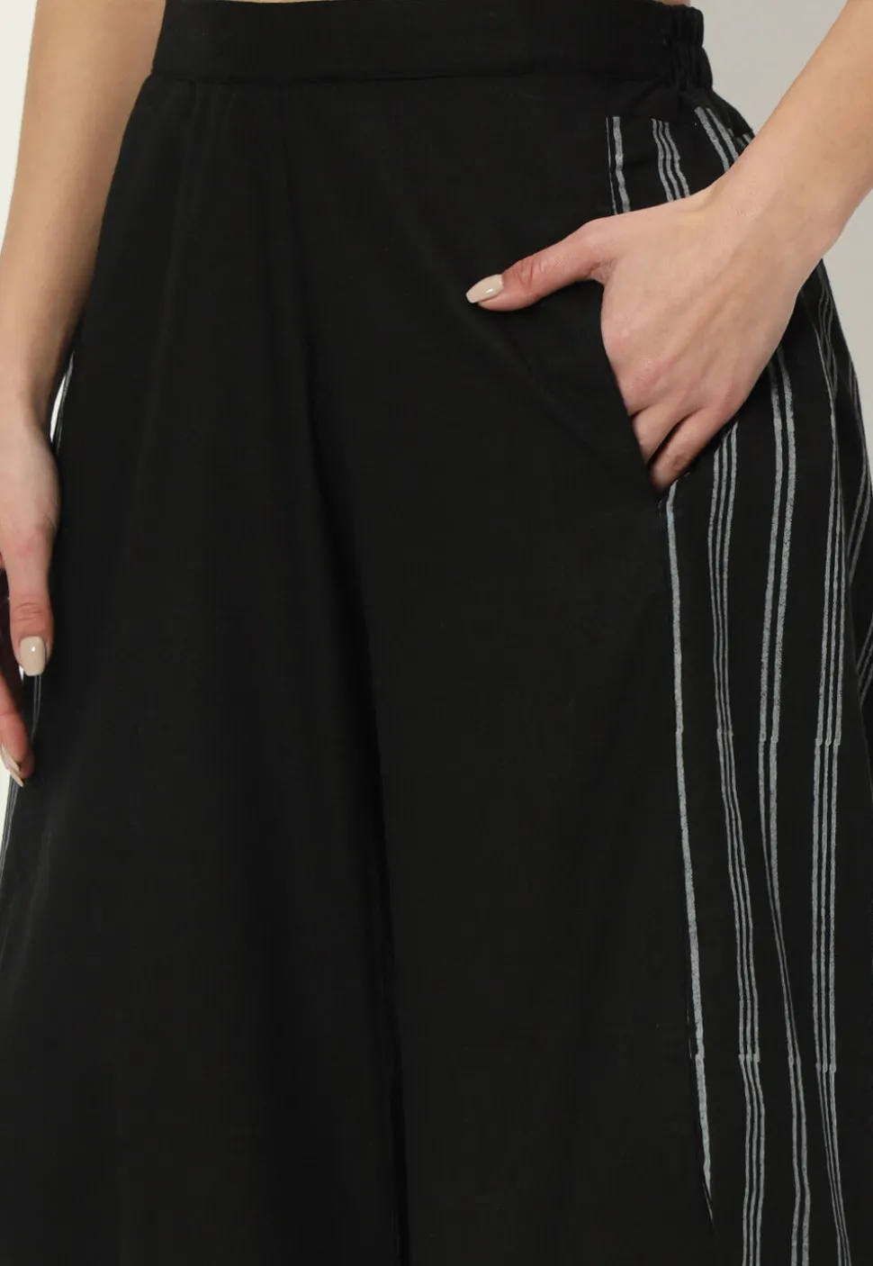 Stripe Printed Pure Cotton Pant in Black