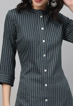 Stripe Printed Rayon Pakistani Suit in Grey