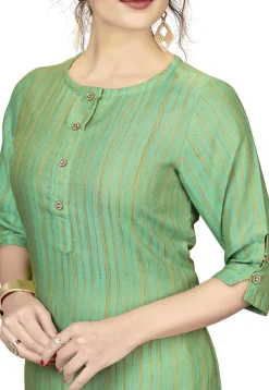 Stripe Printed Viscose Straight Kurta in Light Green
