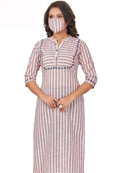 Striped Cotton Straight Kurta in Multicolor