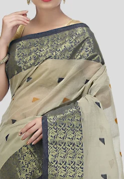 Tant Cotton Tant Handloom Saree in Light Grey
