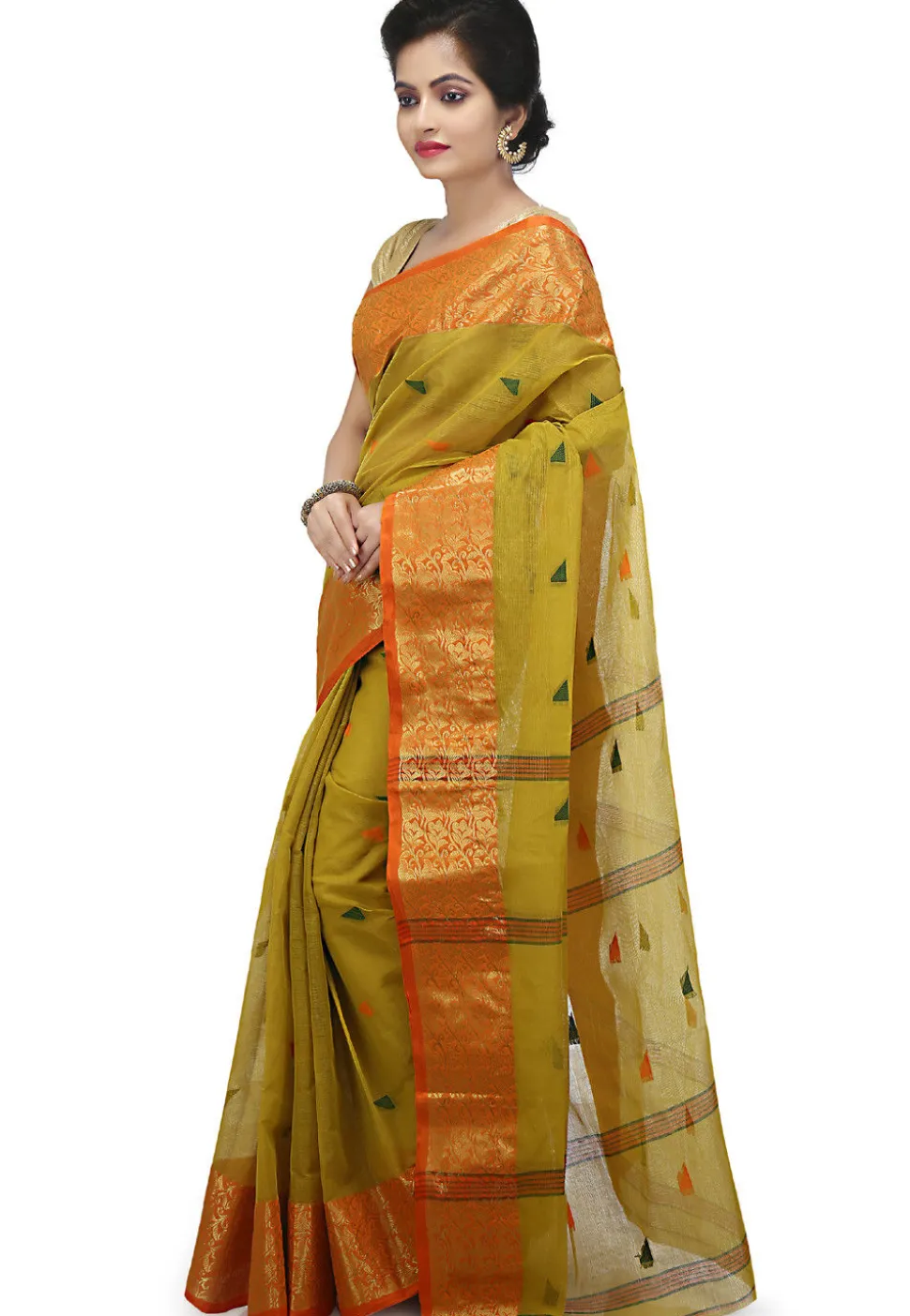 Tant Cotton Tant Handloom Saree in Olive Green