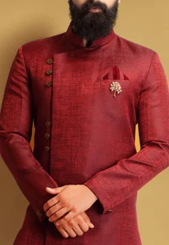 Textured Art Silk Jodhpuri Suit in Maroon