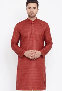 Textured Art Silk Kurta in Maroon