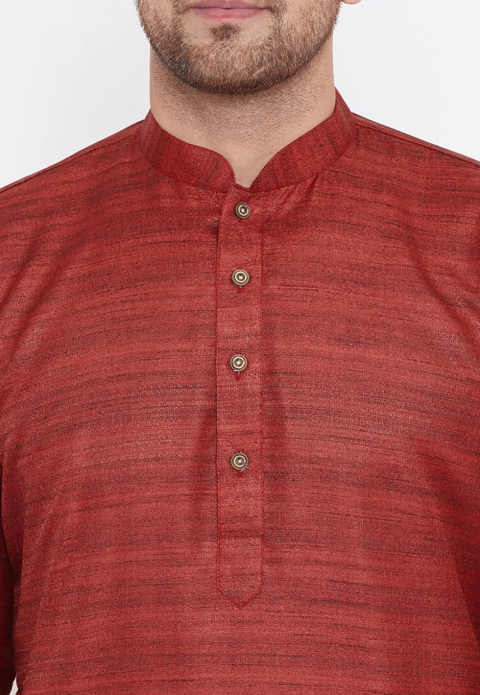 Textured Art Silk Kurta in Maroon