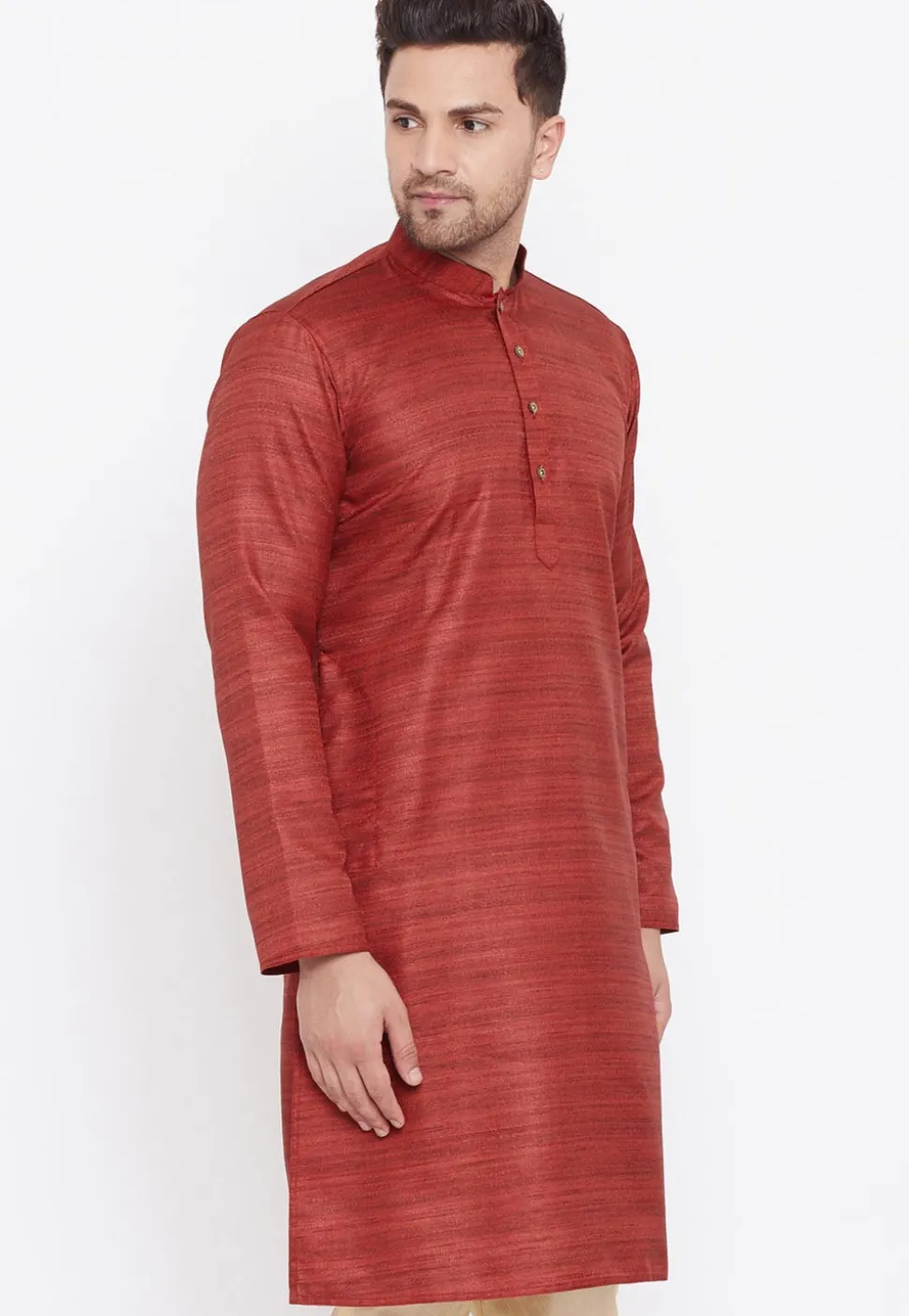 Textured Art Silk Kurta in Maroon