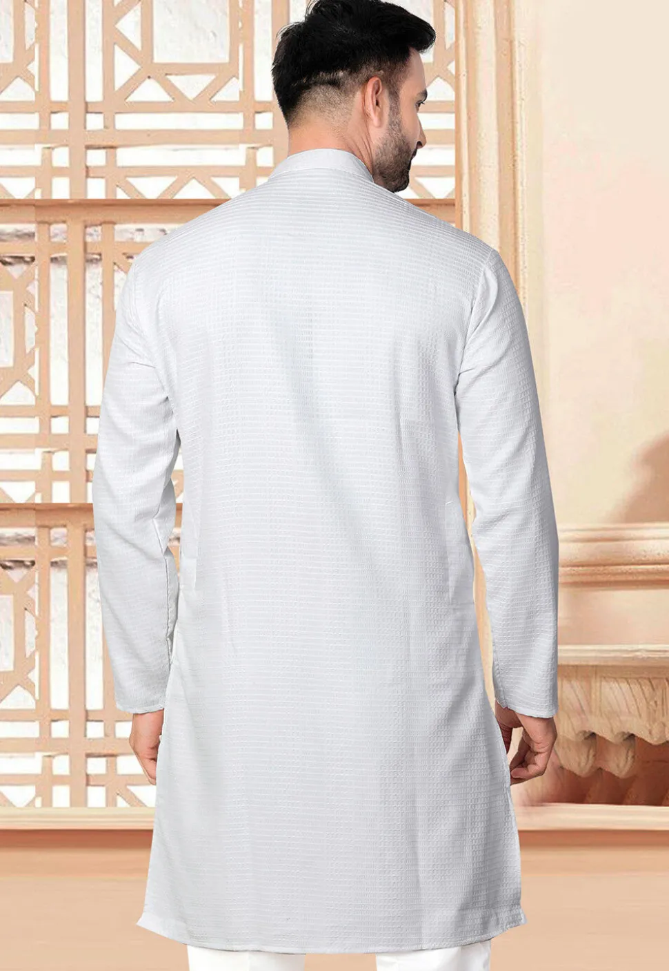Textured Rayon Kurta in Off White