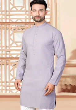 Textured Rayon Kurta in Purple