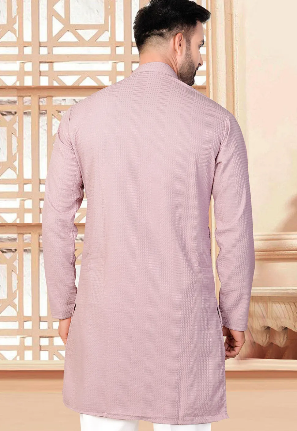 Textured Rayon Kurta in Pink