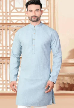 Textured Rayon Kurta in Sky Blue