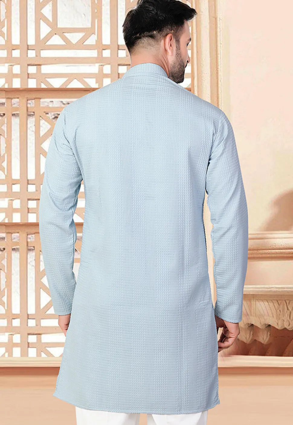 Textured Rayon Kurta in Sky Blue