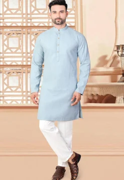 Textured Rayon Kurta in Sky Blue
