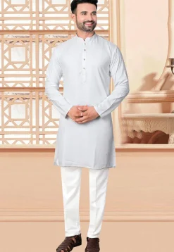 Textured Rayon Kurta Set in Off White